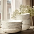 thumbnail image 2 of Artena 8-Piece Ceramic Dinnerware Set, 4pcs 9.75 Large Pasta Bowls + 4pcs 6.3 Soup Bowls, Embossment Collection, White, Willow Leaf, 2 of 6