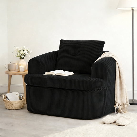 Fnkosi Swivel Accent Chair, 360-Degree Rotation Modern Living Room Chairs Solid Metal Base, No Assembly Required,Single, Black