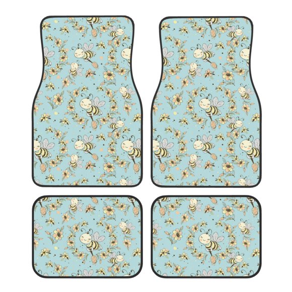Balery Cute Honeybees Juego de 4 Alfombrillas para Auto, Revestimientos de Caucho Resistente, Diseño Antideslizante