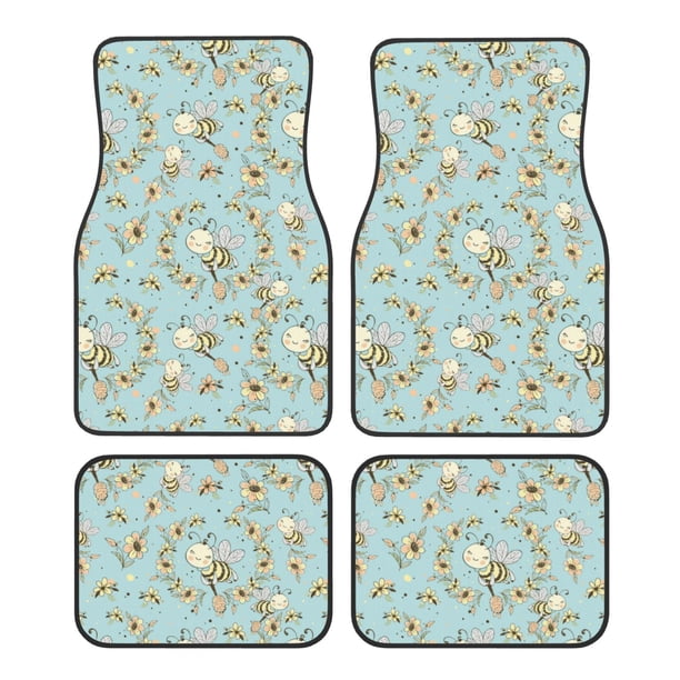 Balery Cute Honeybees Juego de 4 Alfombrillas para Auto, Revestimientos de Caucho Resistente, Diseño Antideslizante