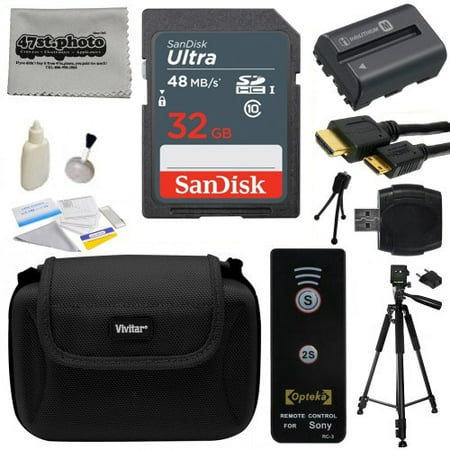 Must Have Kit for Sony Alpha includes 32GB SDHC Memory Card, NP-FM500H Battery, Tripod, Carrying Case, Wireless Shutter, HDMI to HDMI Mini Cable, SD Card Reader, Cleaning