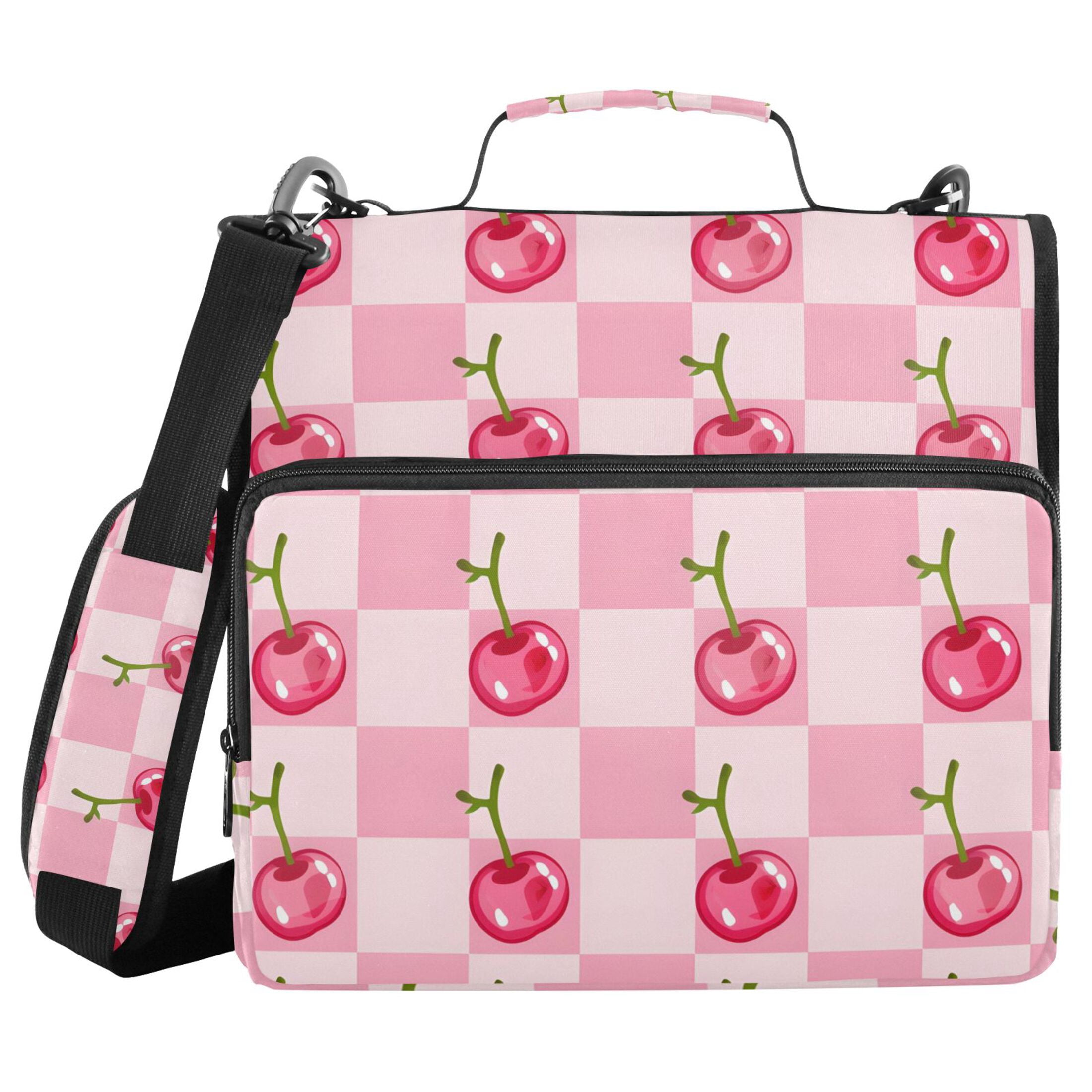 ALAZA Zipper Binder Cherry in Checkered Pattern 3 Ring Trapper Keeper File Folder Organizer Bag