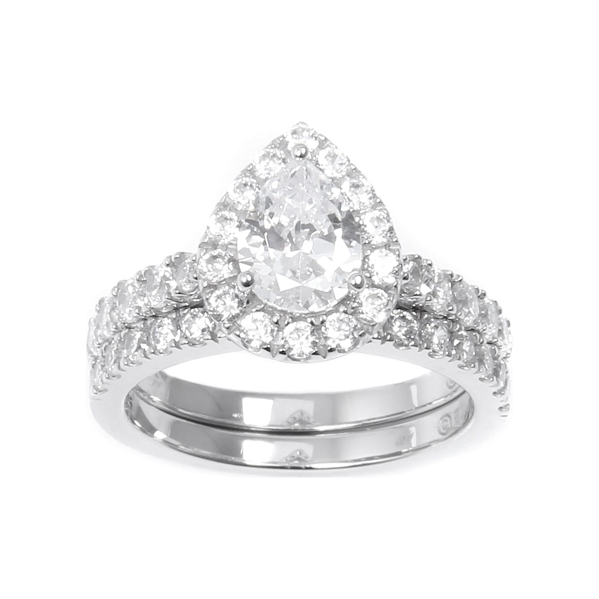Brilliance Fine Jewelry Pear Cut Simulated Diamond Engagement Ring Set, Sterling Silver, Size 7