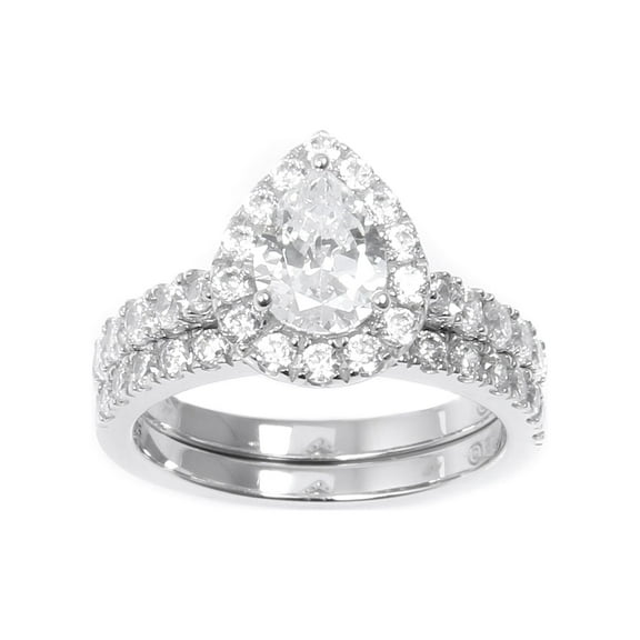 Brilliance Fine Jewelry Pear Cut Simulated Diamond Engagement Ring Set, Sterling Silver, Size 7