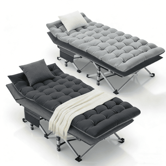 Set of 2 Folding Camping Cot with 2 Sided Mattress & Carry Bag, Sleeping Cot Bed, Portable Guest Bed, Heavy Duty Holds Up to 880 Lbs