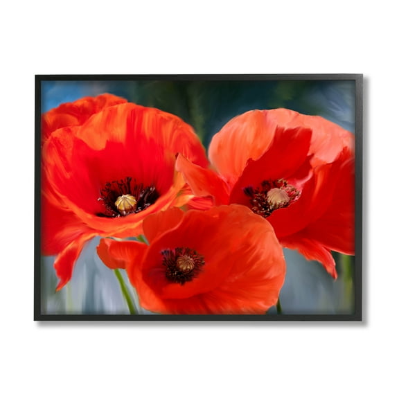 Bold Red Poppy Flower Trio Botanical & Floral Painting Black Framed Art Print Wall Art