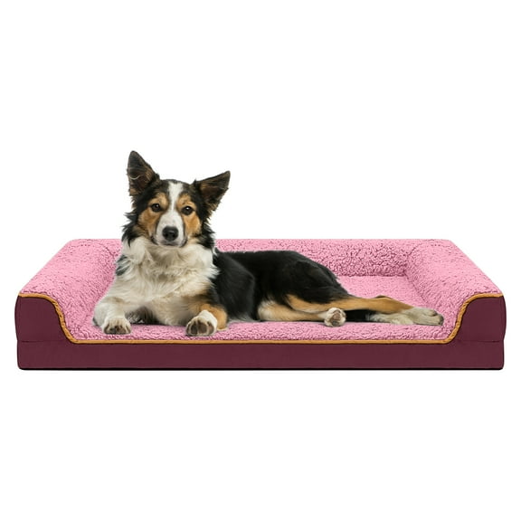 PayUSD Dog Bed for Large Medium Small Dogs Orthopedic Dog Sofa Bed Non Slip Pet Couch with Removable Washable Cover Supportive Egg Crate Foam S to XL, Wine Red and Pink