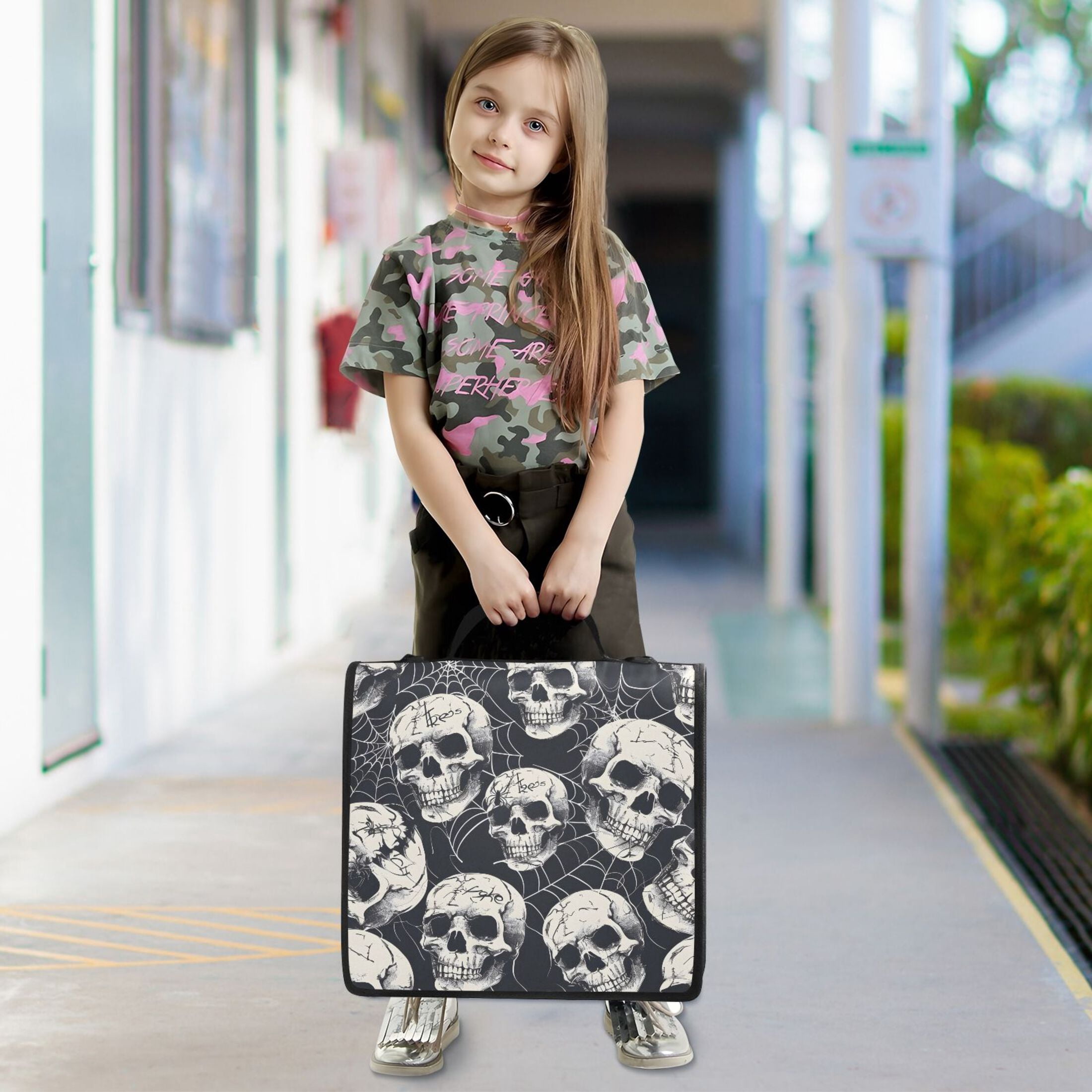 ALAZA Zipper Binder Halloween Skulls 3 Ring Trapper Keeper File Folder Organizer Bag