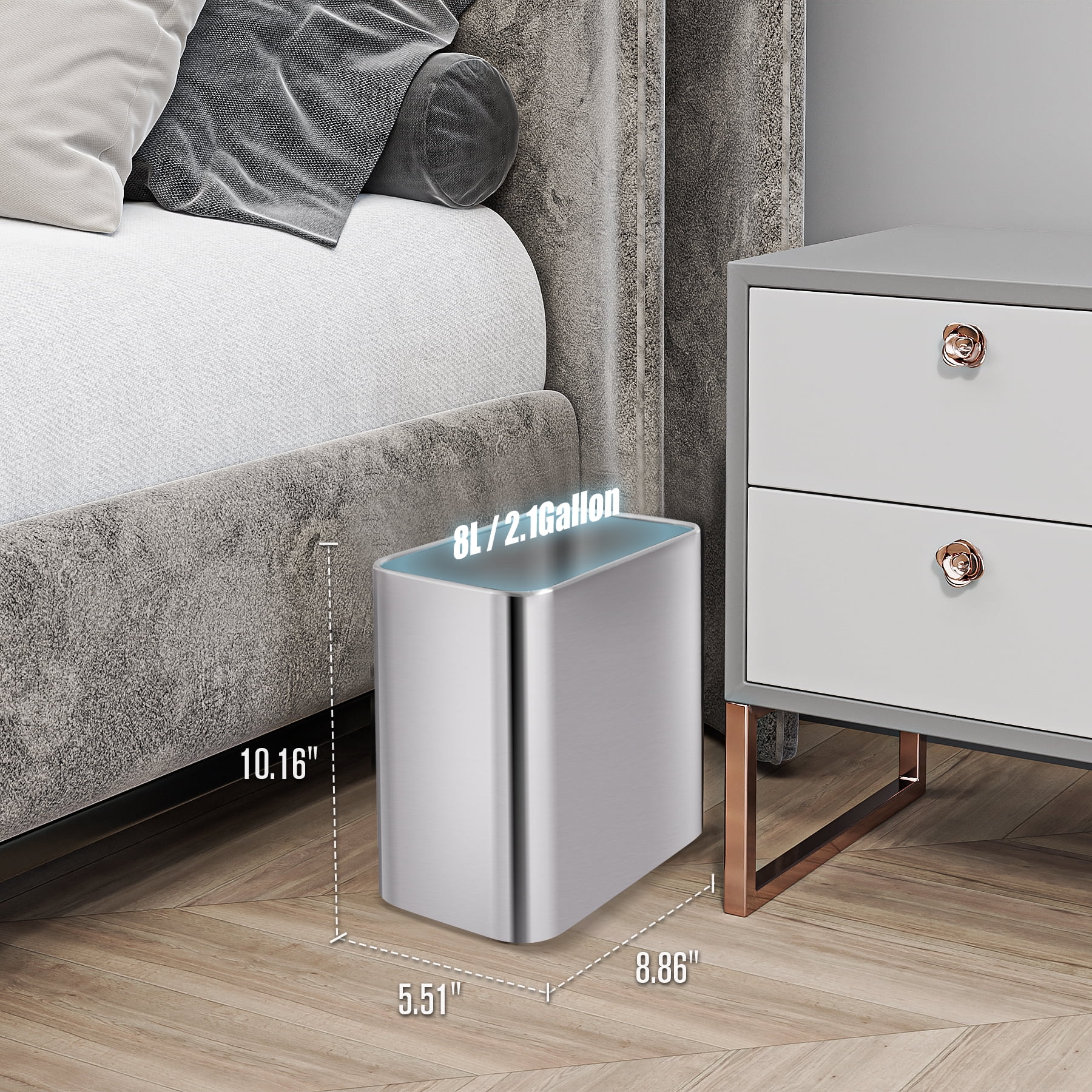 Cesun Small Bathroom Trash Can 2.1 Gallon Wastebasket, Modern Metal Garbage Can Office Waste Basket, Matte Black Stainless Steel Trash Bin For - View #10