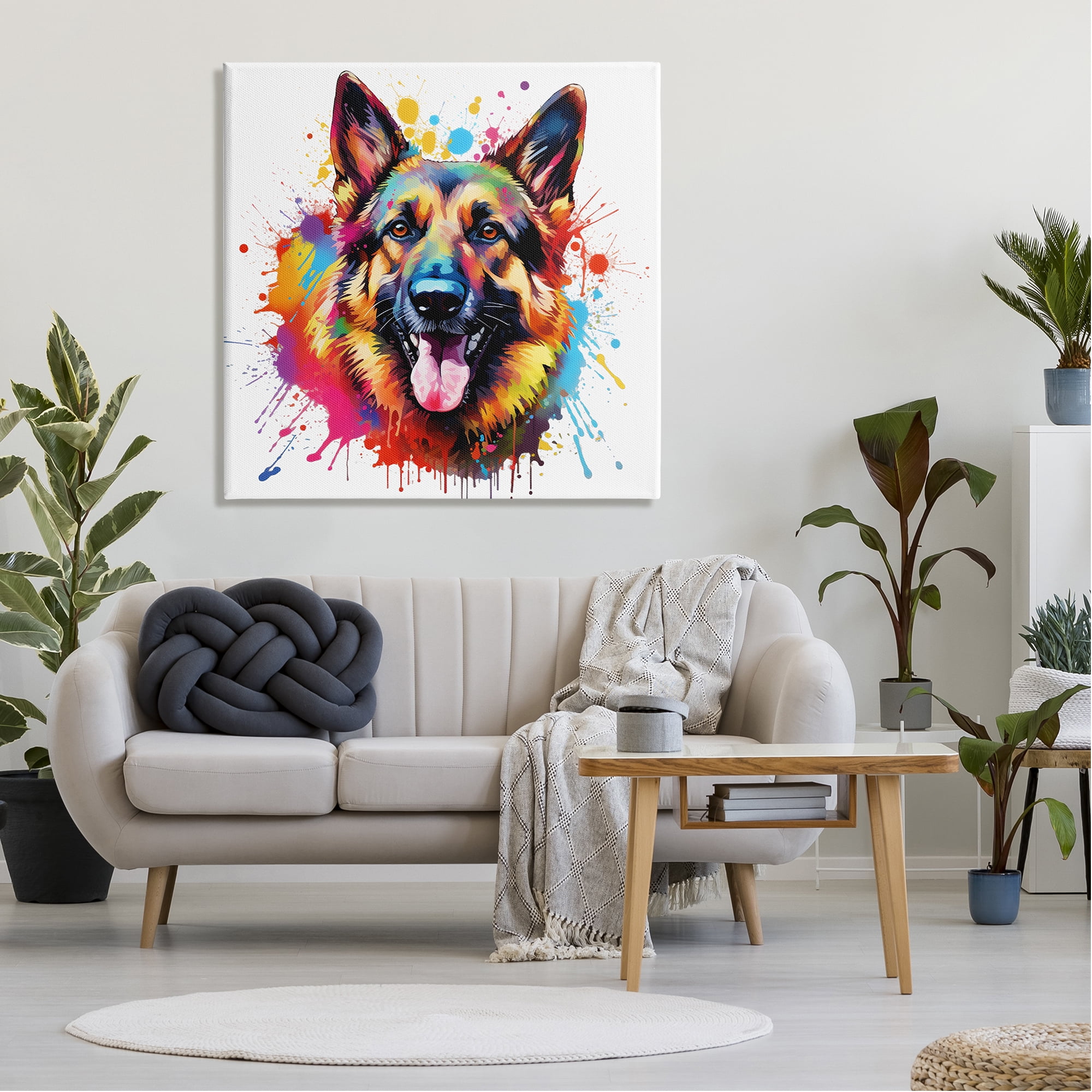 Stupell Industries German Shepherd Paint Splash Animals & Insects Painting Gallery Wrapped Canvas Art Print Wall Art, 36 x 36