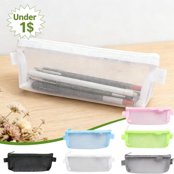 Under 1$ Product! Mesh Zipper Pencil Case, Pencil Box Pouch Box, Clear Marker Organizer Plastic Containers, Storage Boxes for Art Craft, Pen, Teacher Supplies, White