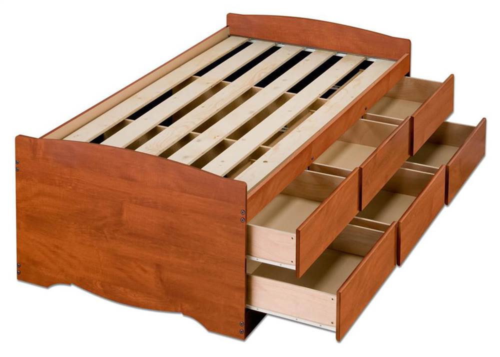 Tall Twin Captains Platform Storage Bed with 6 Drawers, Cherry