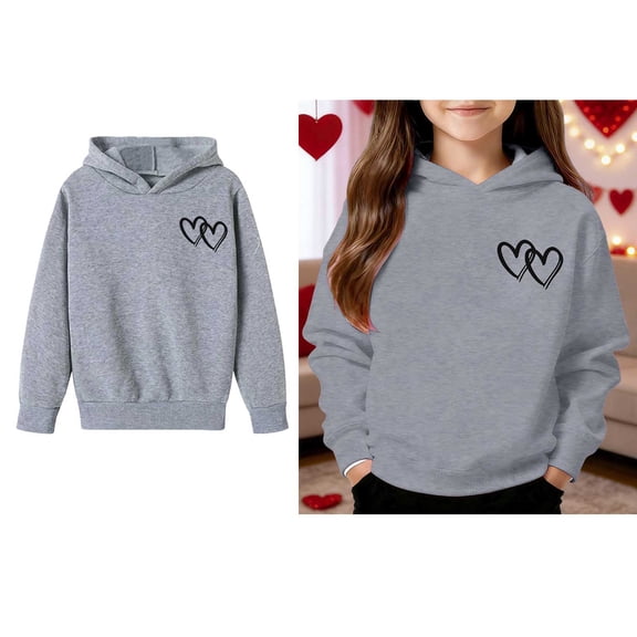 Gir Hoodie Valentine Sweatshirt Long Sleeve Casual Heart Sweatshirts Crew Neck Pullover Sweatshirt 8-9 Years Girl Clothes