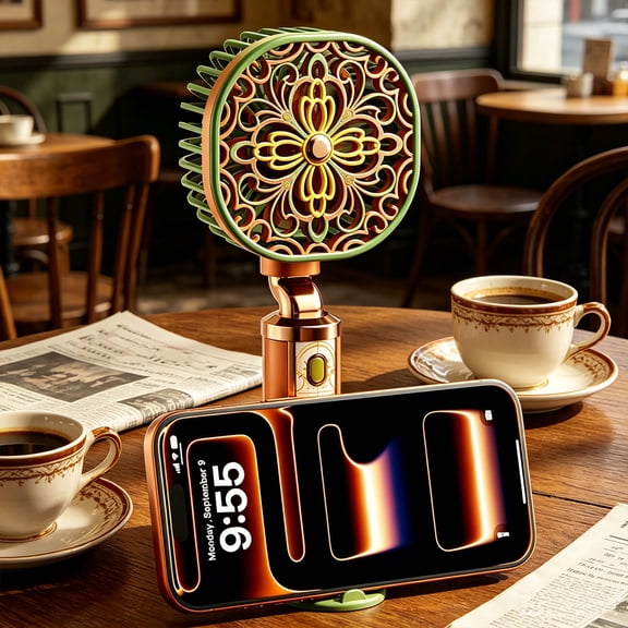 Vintage Floral Handheld Fan, Portable USB Rechargeable Mini Fan with Phone Stand, 3-Speed Adjustable Personal Cooling Fan, Retro Summer Travel Accessory