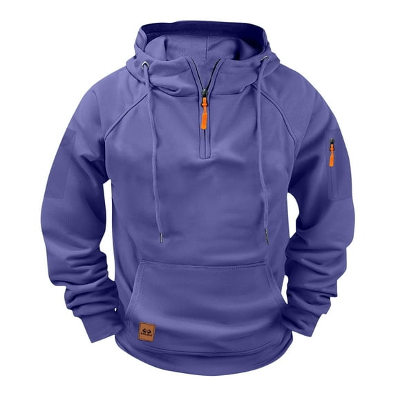 KeShDi Rain Jacket Men Solid Raglan Pullover Multiple Pockets Half Zipper Sport Hoodie Hoodie Coat Purple S