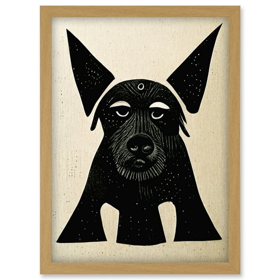 Abstract Black And White Terrier Dog Linocut Illustration Artwork Framed Wall Art Print A4