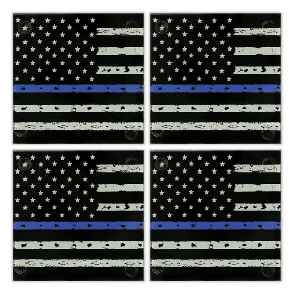 Thin Blue Line 3.5" Square Glass Coasters by DCM Solutions (4 Count)