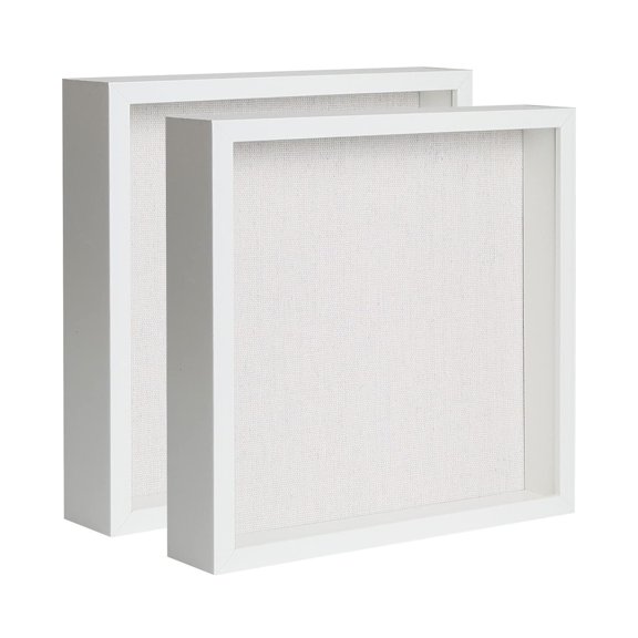Muzilife Shadow Box Picture Frame with Linen Board Deep Wood Glass Display Case (White, 2 pack 8X8)