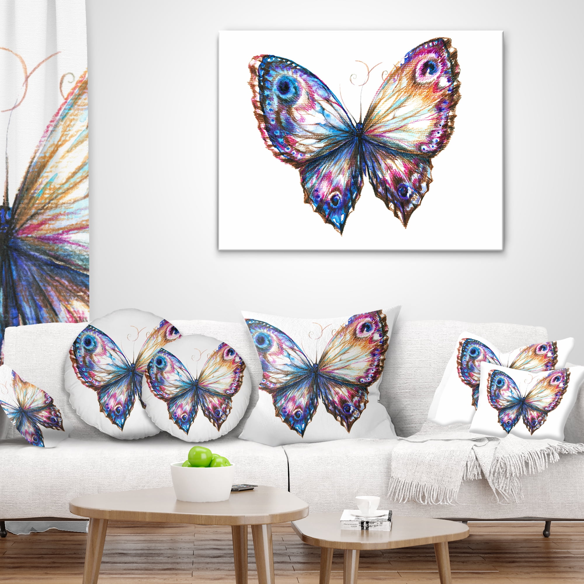 Designart Isolated Butterfly - Animal Throw Pillow - 12x20
