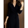 thumbnail image 1 of Vestido cruzado con cuello en V para mujer, ropa femenina holgada, elegante, falda de punto, versión coreana, otoño e invierno, 2024, 1 of 5