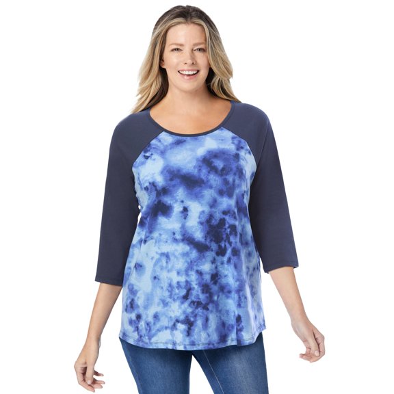 Woman Within Plus Size Three-Quarter Sleeve Baseball Tee