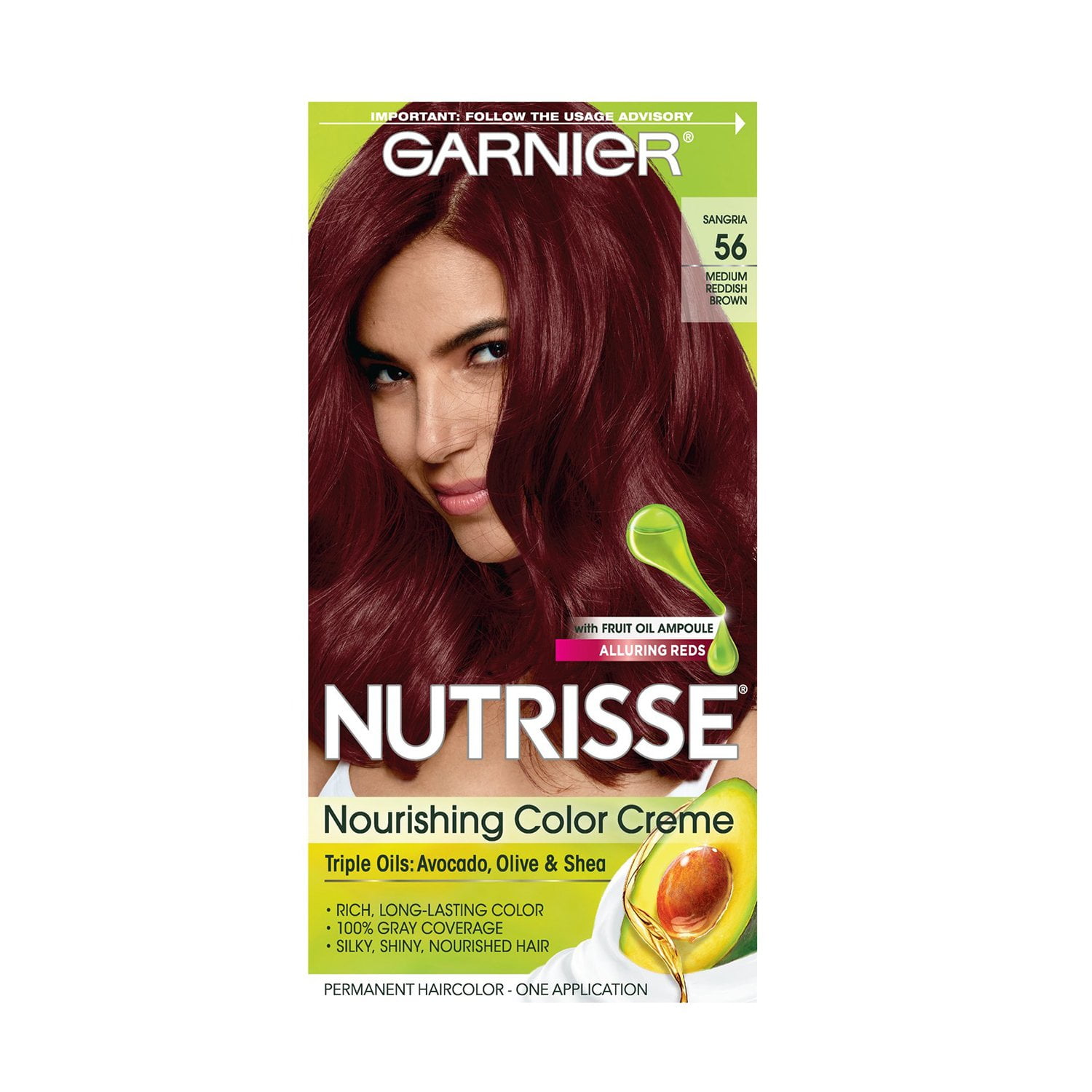 Garnier Nutrisse Nourishing Hair Color Creme w/ Fruit Oil Ampoule, 56 Sangria Reddish Brown - Walmart.com