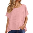 thumbnail image 6 of ClodeEU Women's Linen Blend Short Sleeve Crew Neck T-Shirt,Casual Loose Fit Blouse for Summer Hot Pink,Women's Plus L, 6 of 6