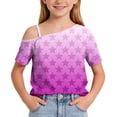 thumbnail image 5 of HAOTAGS Girls Short Sleeve T-Shirts, Cute Casual Summer Round Neck Tee Printed One-Shoulder Tops Pink Size 13, 5 of 9
