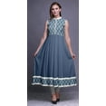 thumbnail image 2 of Bimba Dusty Blue Block Printed Women Designer Mandarin Collar Anarkali Dress Indian Ethnic Kurta X-Small, 2 of 6