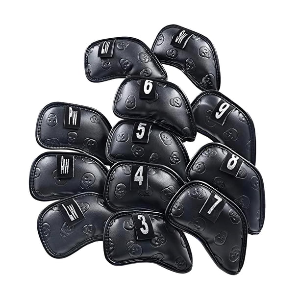 12 piezas de palo de golf, cubierta de cabeza de hierro, equipo de protección, resistencia a los arañazos Negro Zulema Cubierta de hierro para palo de golf