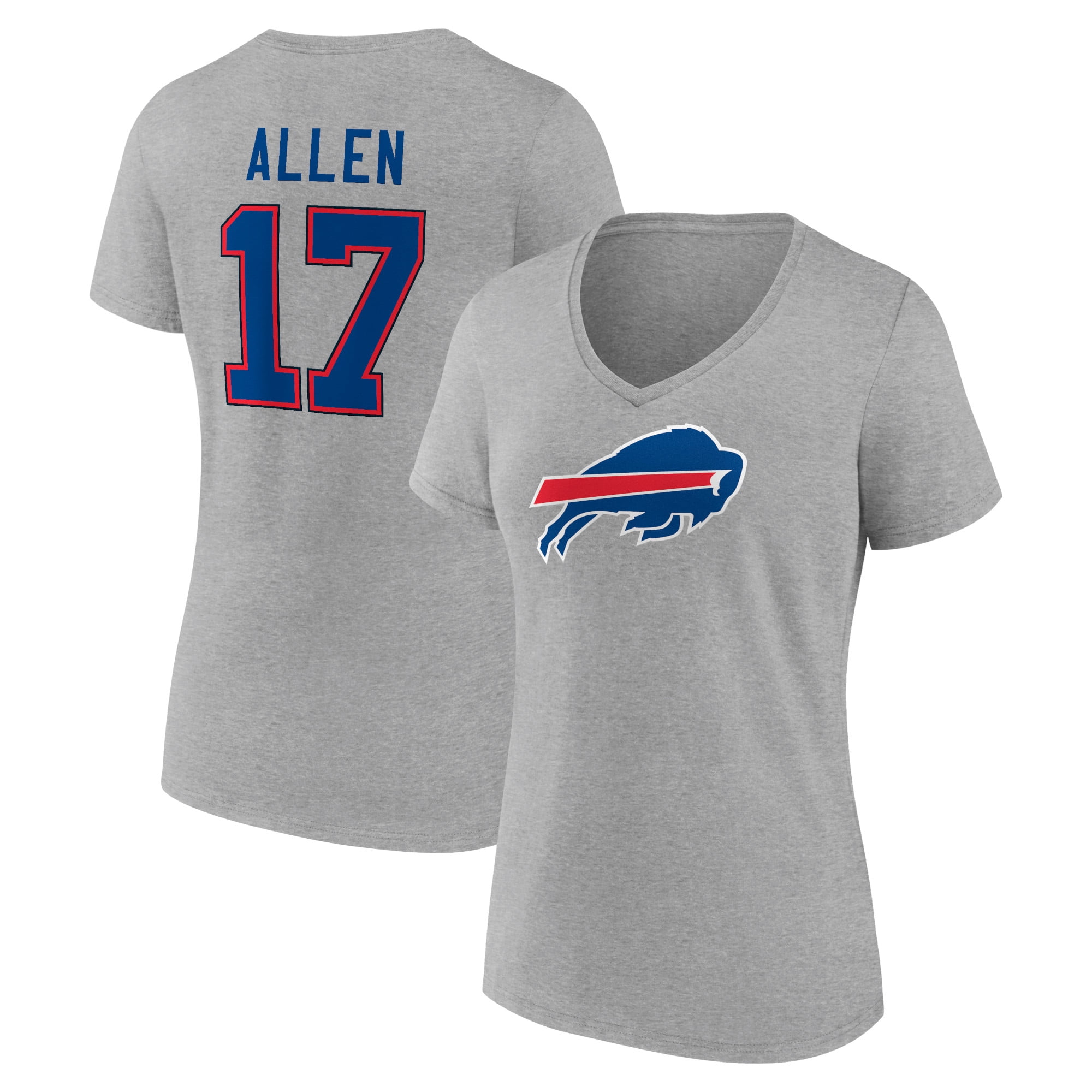 Women's Josh Allen Gray Buffalo Bills Icon Player Name & Number V-Neck T-Shirt