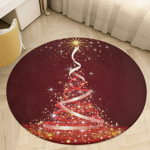 Cartoon Santa Claus Gift And Christmas Tree Red Truck Round Area Rugs for Bedroom Living Room, 3FT Soft Indoor Circle Carpets, Carpet Home Decor Floor Mat