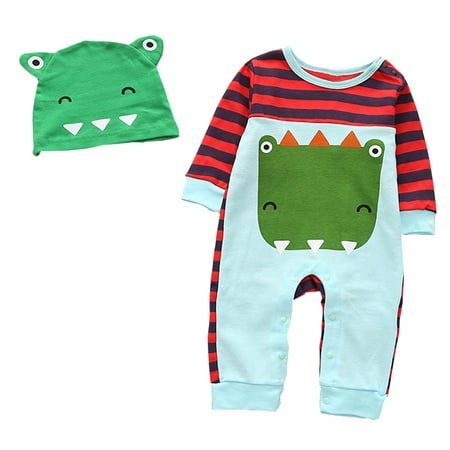 

StylesILove Cartoon Animal Baby Boy Cotton Long Sleeve Romper with Hat 2 pcs Outfit Set (80/6-12 Months Green Crocodile)