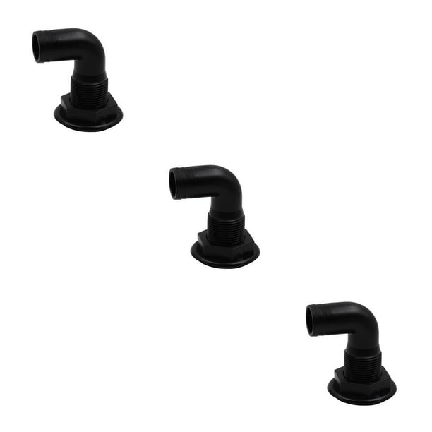 Riwesomey Manguera de montaje a través del casco de la sentina del barco Conector de plomería en ángulo Tubo de drenaje o ventilación con una negro 3piezas