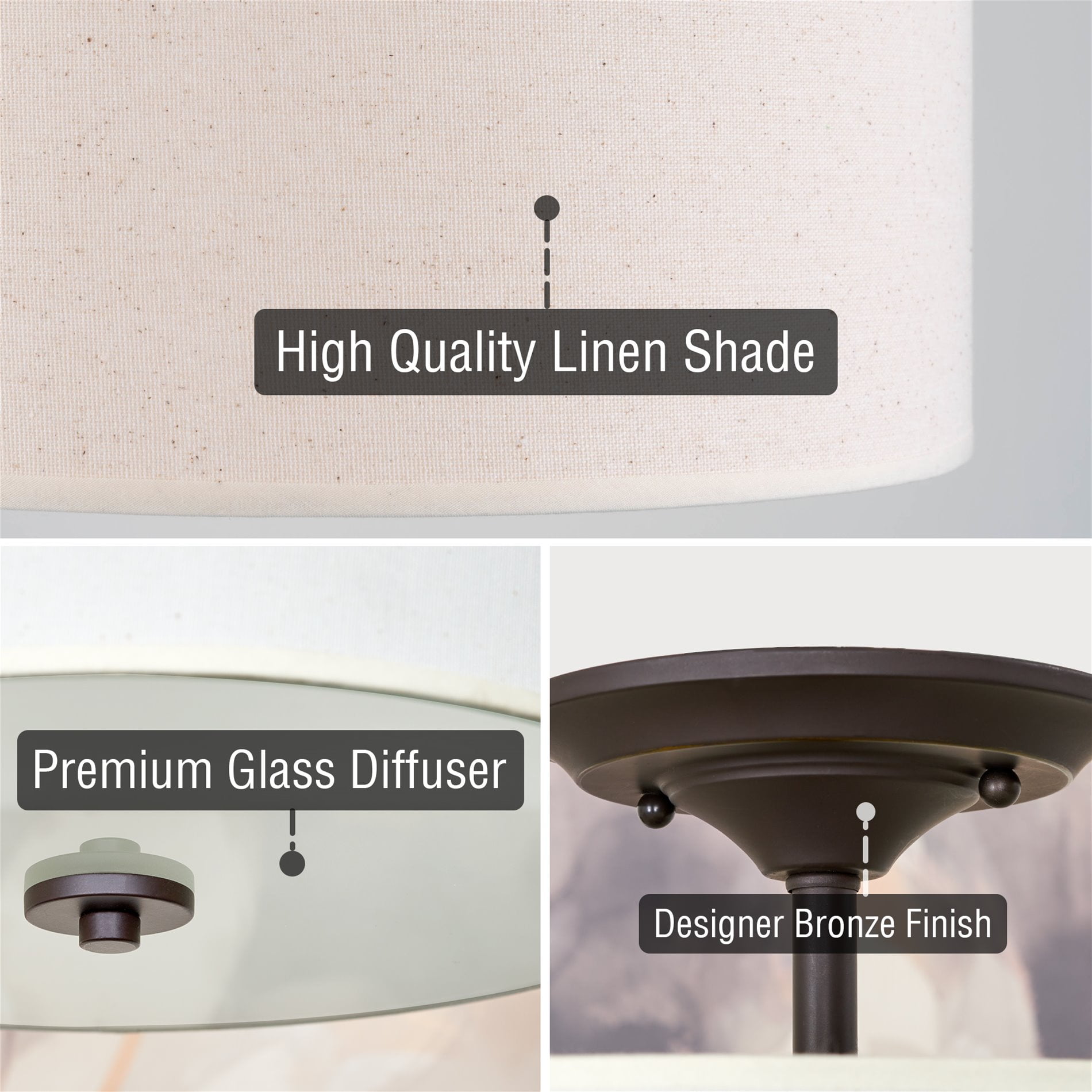 Kira Home Addison 13" Drum Semi Flush Mount with Off-White Fabric Drum Shade, 2-Light Ceiling Light, Oil Rubbed Bronze