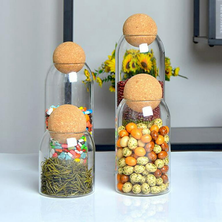 JLMMEN STORE Glass Food Storage Canister with Ball Cork Lid(42oz/50oz),  Clear Tall Spaghetti Container with Round Cork Stopper for Kitchen Pantry  Storage Serving Pasta Tea Coffee Beans Cereal 
