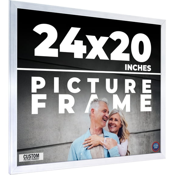 24x20 Frame Silver Stainless Steel Solid Wood Picture Frame | 0.75 Inch Moulding Width | Includes