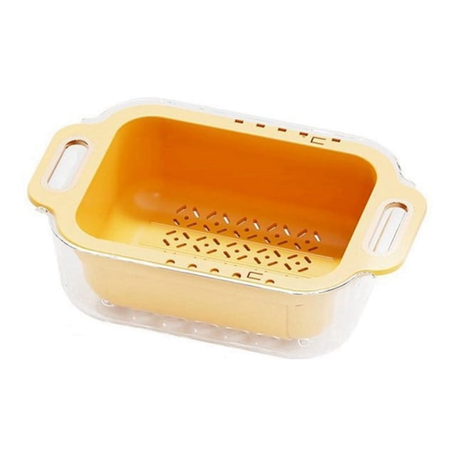 Colador de fregadero de doble capa, cesta coladora de fregadero extensible, para lavar verduras y frutas, coladores de cocina, amarillo