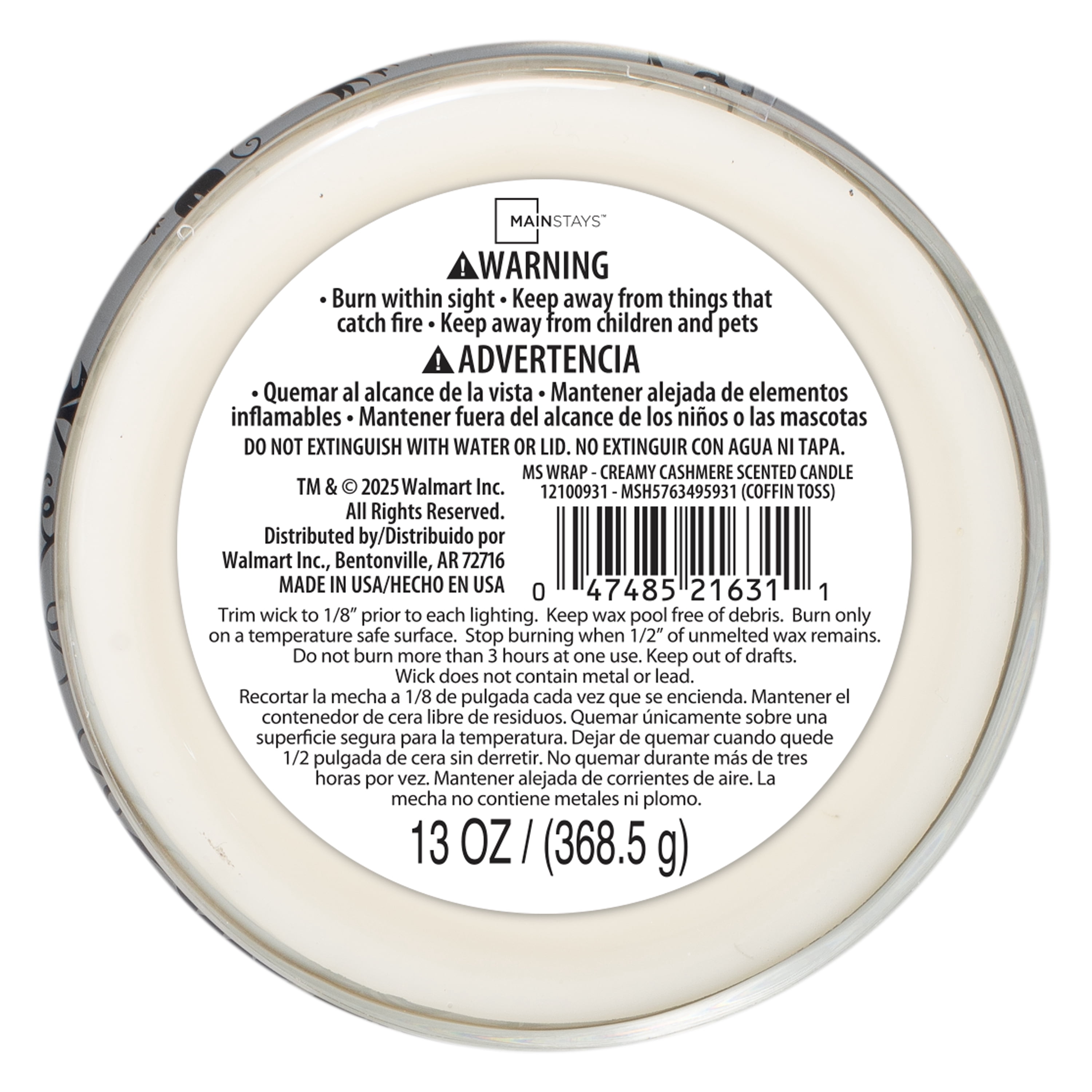 Mainstays Creamy Cashmere Scented 3-Wick Candle, 13 oz