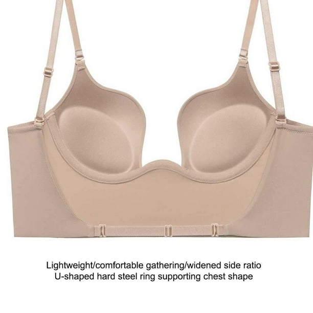 Sexy Backless Bra U Shape Breathable Underwear Halter Push Up Simple Nude  Seamless Solid Color Soft Padded Lingerie 85C 