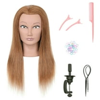 RYHAIR 22 inches 100% Human Hair Mannequin Head for Practice Styling Bleaching Dyeing Cosmetology Barber Training with Stand