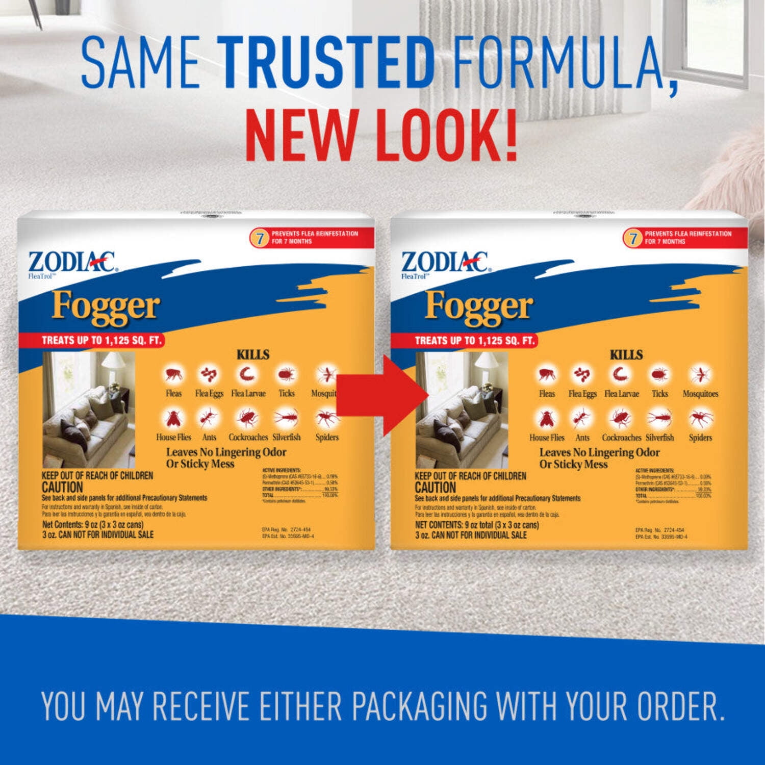Zodiac FleaTrol Fogger Kills Fleas, Flea Eggs and Larvae, Ticks, Mosquitoes, Cockroaches, Ants, Spiders and Silverfish