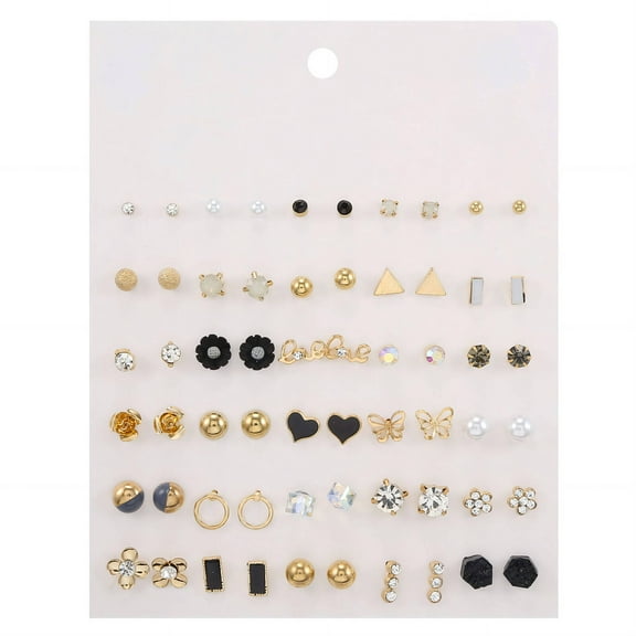 DESIGNICE 30Pairs Earrings,Elegant Butterfly Design Jewelry,Rhinestone Embellishments Piercing Earring,Style7