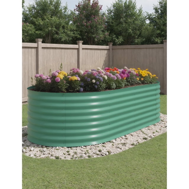 Oval Galvanized Steel Raised Garden Bed, Heavy Duty Metal Planter Box for Vegetables Herbs Flowers, Rust Resistant Elevated Outdoor Planting Container for Patio Backyard Garden