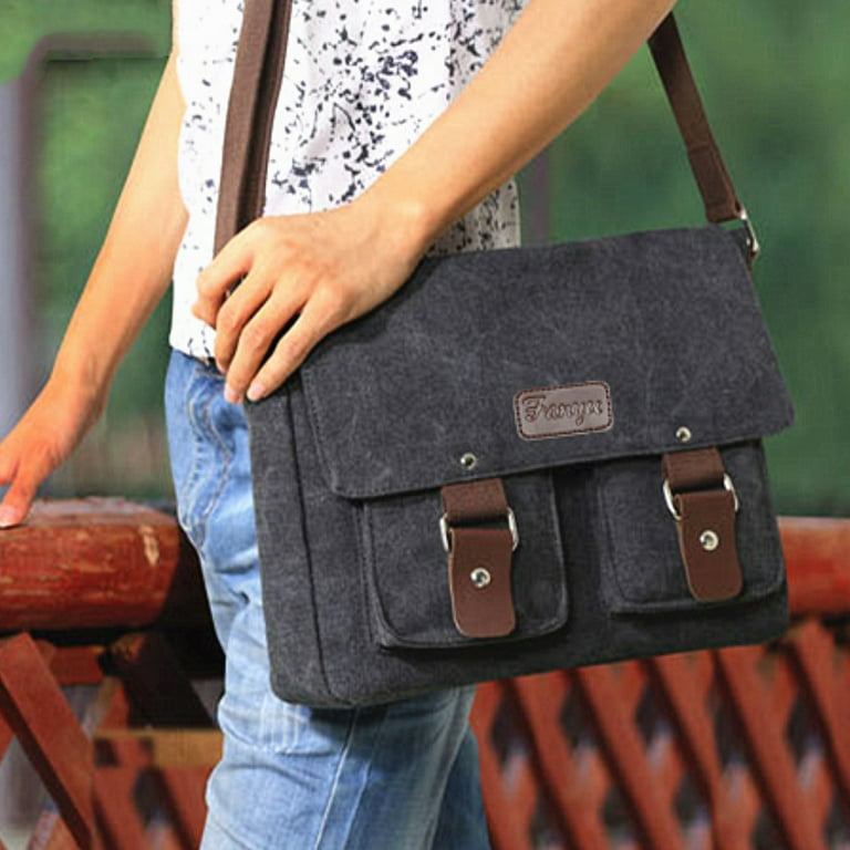 Men Messenger Bag Vintage Canvas Briefcase College Bookbag Retro Large  Satchel Shoulder Bag Laptop Bag Crossbody Bag (Black)