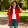 thumbnail image 4 of TIREOW Kids Boys Short Sleeve Dress Shirt Solid Color Button Down Shirt Summer Comfortable Casual Shirt Tops, 4 of 7