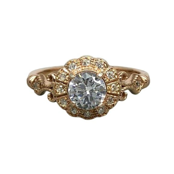 HeartsAndYou Vintage Inspired Art Deco Engagement Ring for Women 1.6ct Round Cut Moissanite 18k Rose Gold Over Silver