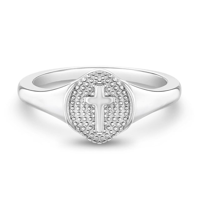 925 Sterling Silver Size 3 Small Signet Religious Cross Ring for Little Girls