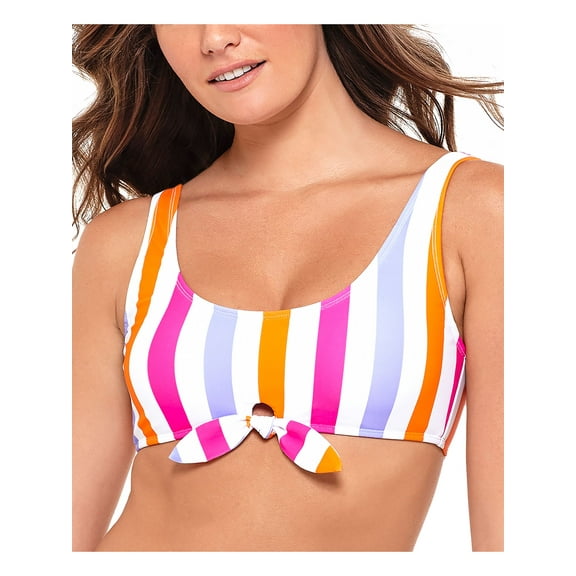 SALT   COVE Women's Multi Color Colorblocked Stripe Stretch Removable Cups Lined Tie Scoop Neck Swimsuit Top S