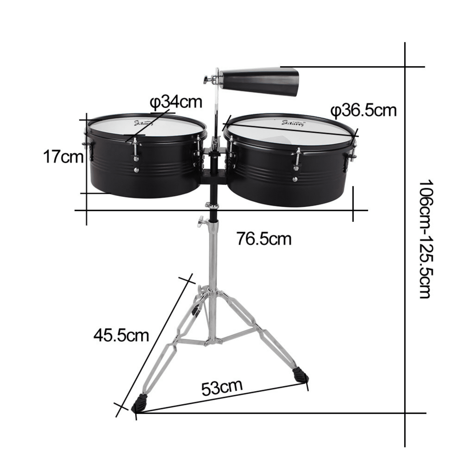 Hassch 13" & 14" Timbales Drum Set with Stand and Cowbell for Beginners, Black
